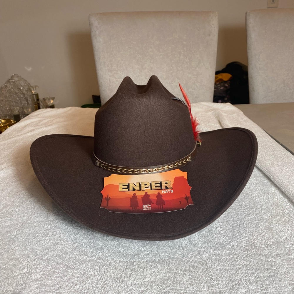 ENPER cowboy felt hat size L, brand new with tags, made in Mexico color brown